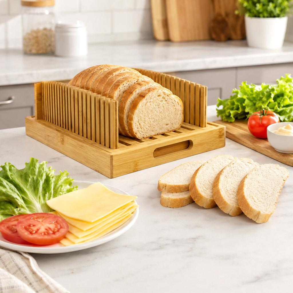 Wooden Bread with Adjustable Thickness - Manual Guide for Homemade Bread Cutting, Sturdy Baking Tool