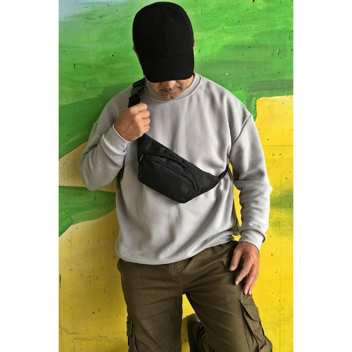 

2 Compartment Plain Black Men s Waist And Cross Shoulder Bag 12 * 25 Cm чёрный