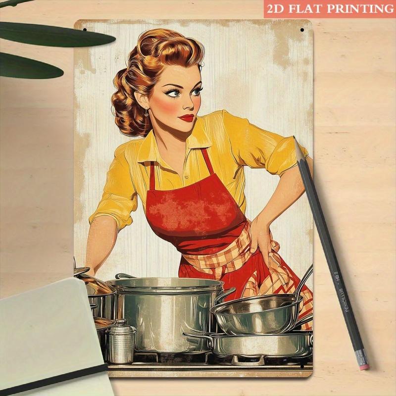 Vintage Style Iron Tin Sign Retro Cooking PinUp Art Kitchen Wall Decor Metal Plaque Home Decoration Mothers Day Perfect Gift