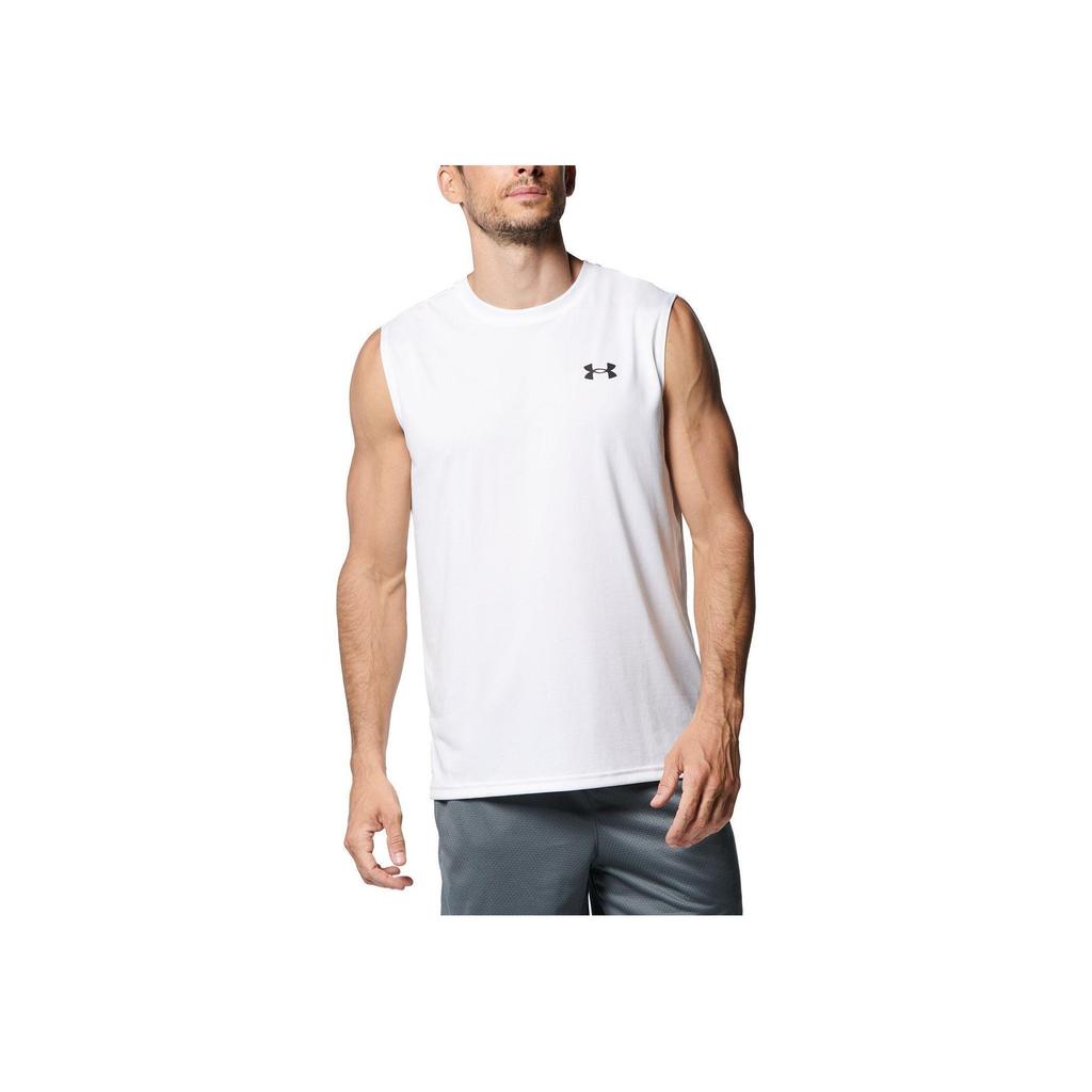 Under Armour Solid Logo Crew Neck Quick-Dry Sleeveless T-Shirt Men Tops White 1367452-100