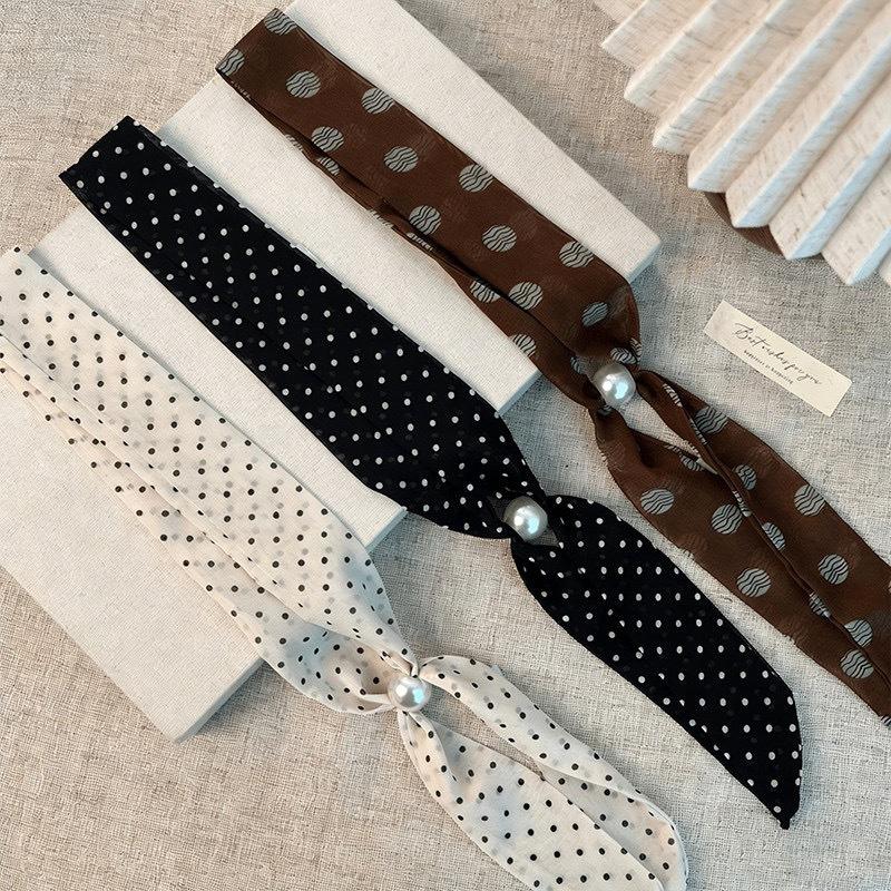 Vintage Polka Dot Chiffon Beaded Scarf For Women Lightweight Sheer Neck Scarf Fashion Accessory For Summer Daily Wear & Outfits