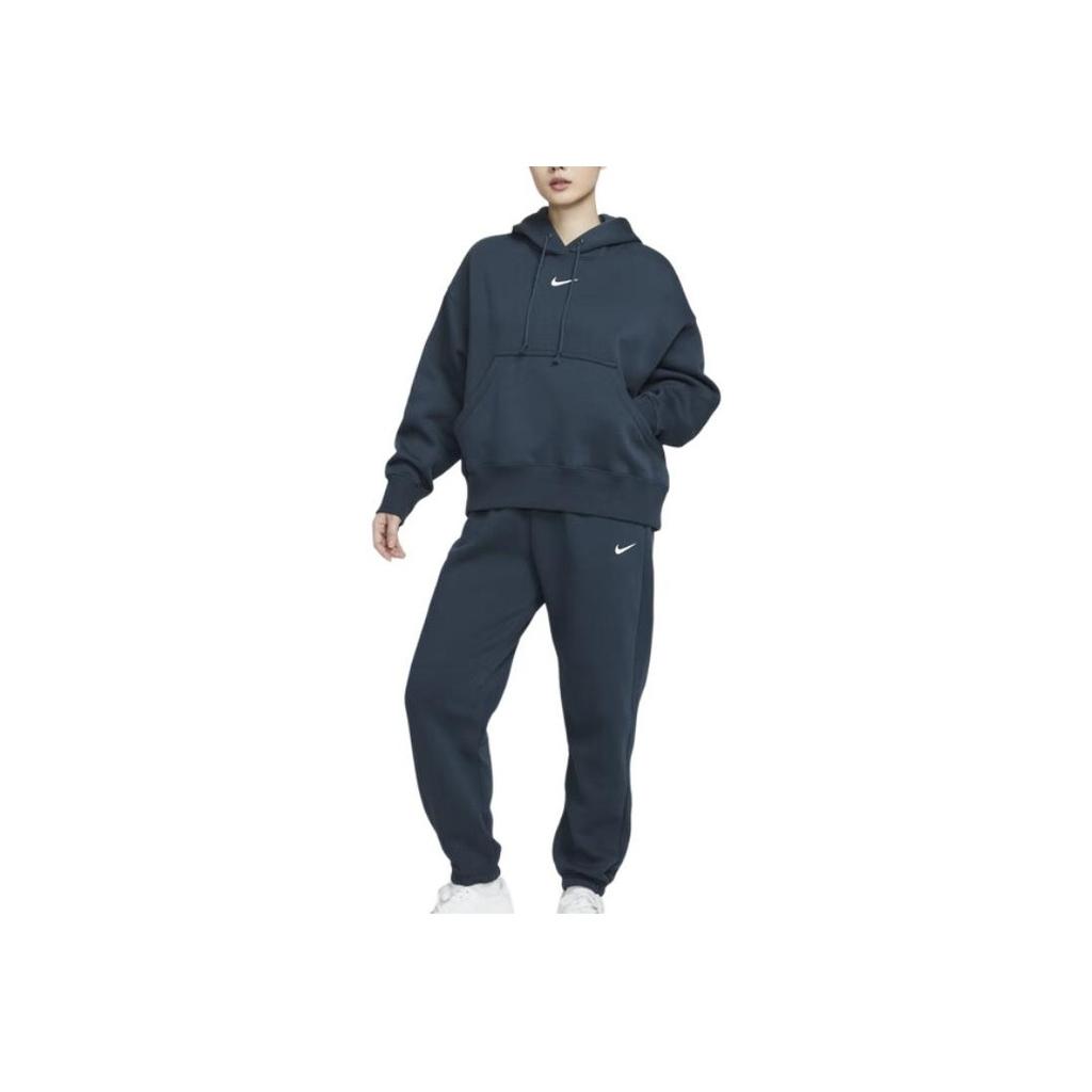 Nike Sportswear Phoenix Fleece Logo Solid Color Drawstring Knitted Sweatpants Women Bottoms Deep-Sea-Blue FZ5997-478