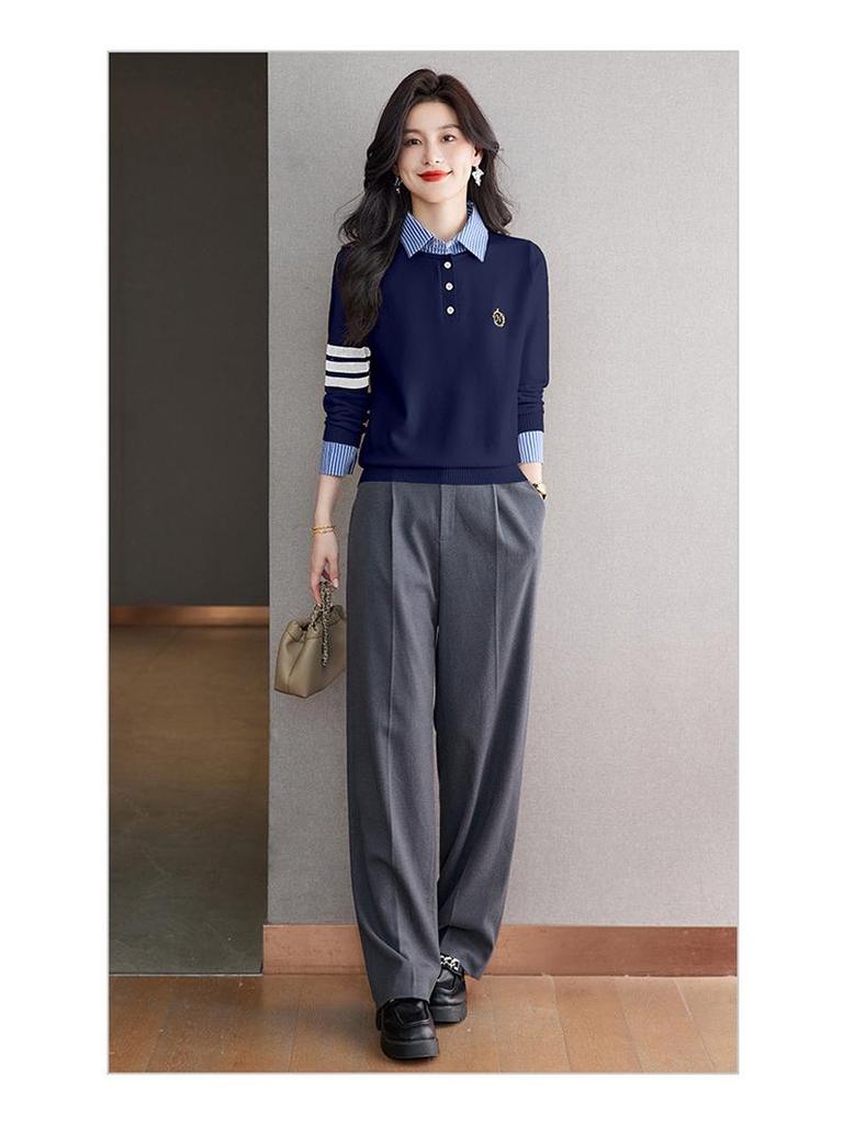 2025 Autumn Fashion Women's Faux Two-Piece Knitted Sweater - Versatile and Stylish Top