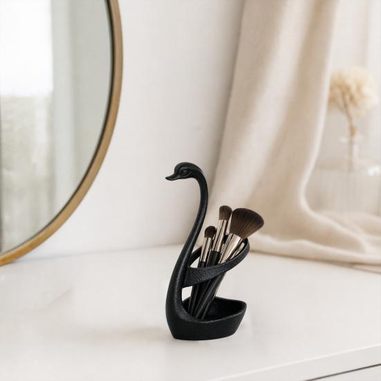 3D Printed Swan Toothbrush Holder, Bathroom Organizer with Hollow Water-Draining Design, Black White Dual Color, Widened Stable Base, One-Piece