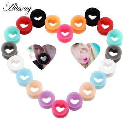 2 pezzi tappi per le orecchie e tunnel in silicone a forma di cuore tappi per le orecchie flessibili espansori per le orecchie orecchini tunnel calibri corpo gioielli piercing