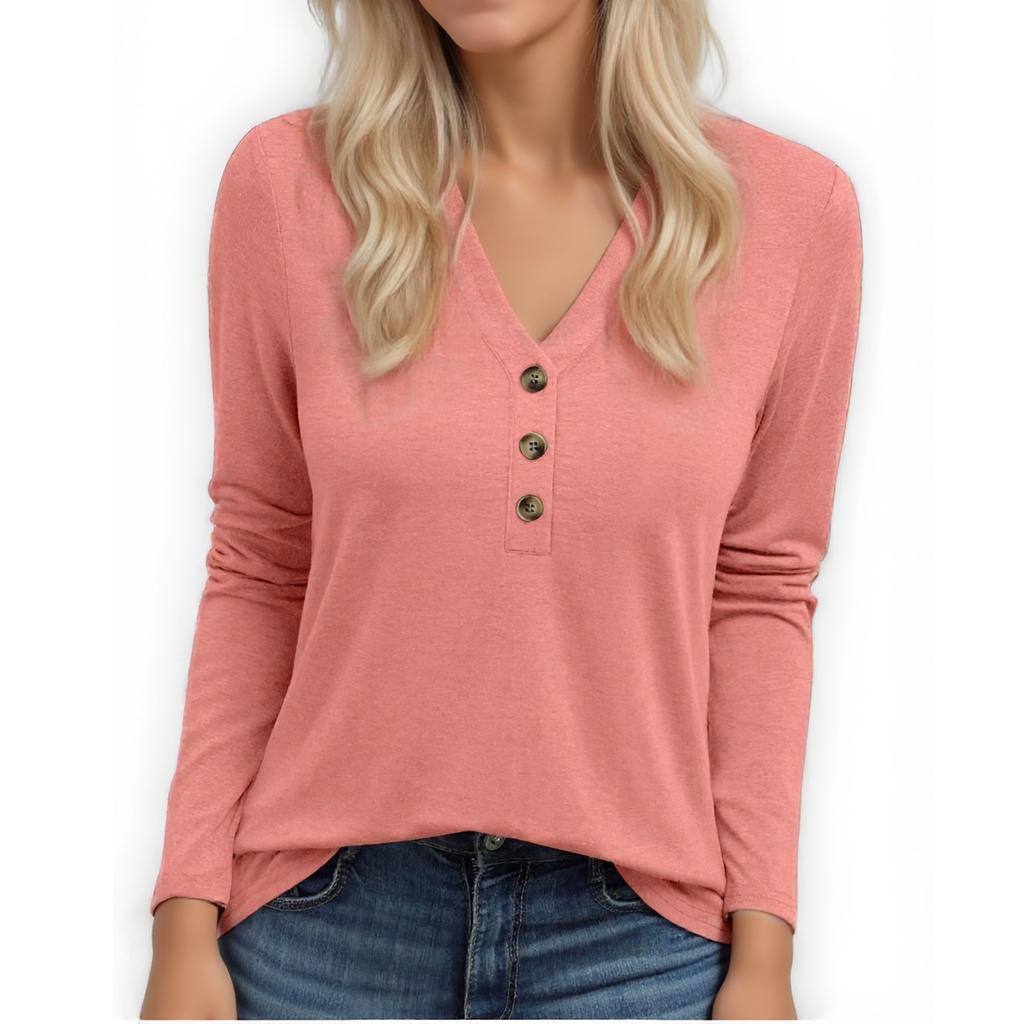Women's Fashion Casual Long Sleeve V Neck T-Shirt Top