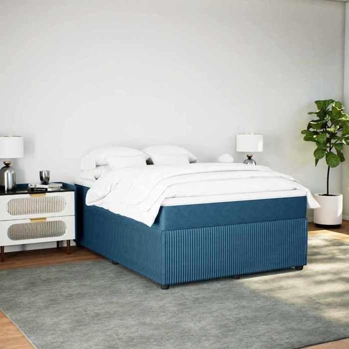Maison Exclusive - Dark Blue Bed Slat Base and Mattress 160x200cm Velvet