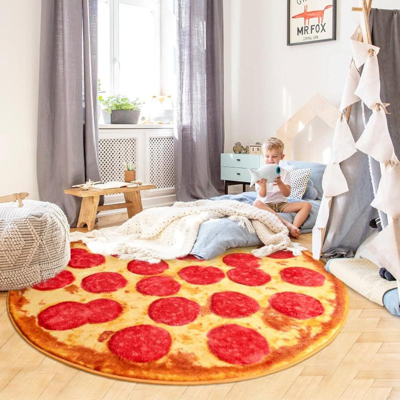 Pizza Pancake Hamburger Plush Round Rug Creative Funny Living Room Decoration Washable Carpet Anti-slip Lounge Soft Floor Mat