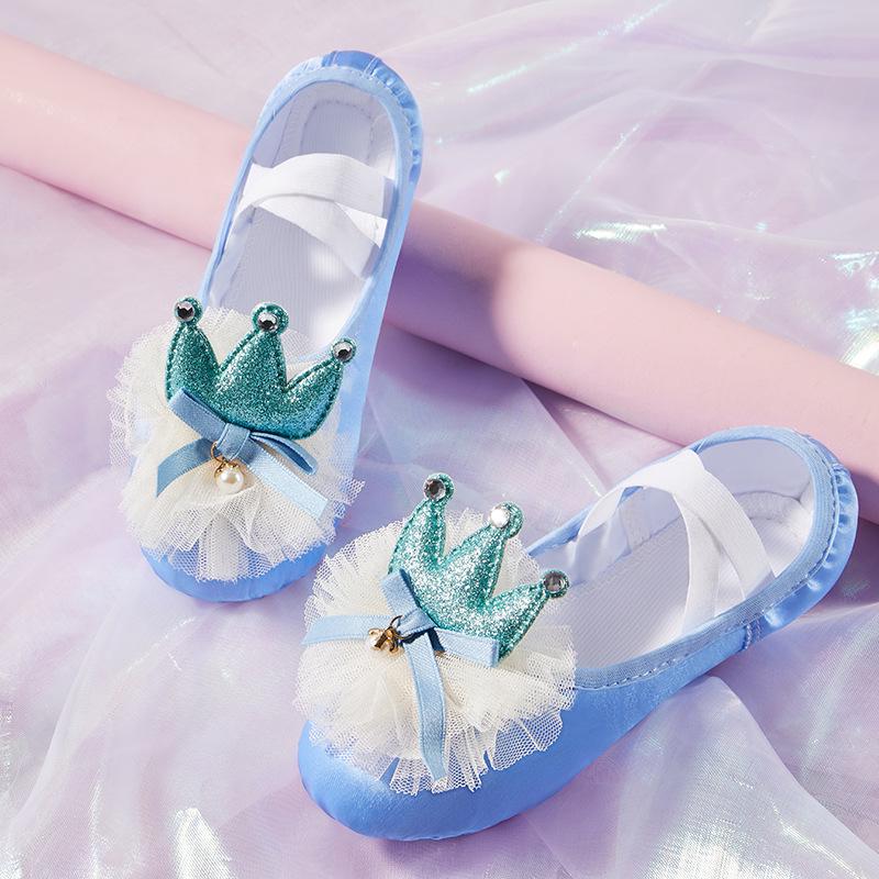 Girls' Ballet Dance Shoes, 3D Mesh Crown Cat Paw, Satin Spring/Summer Practice Footwear