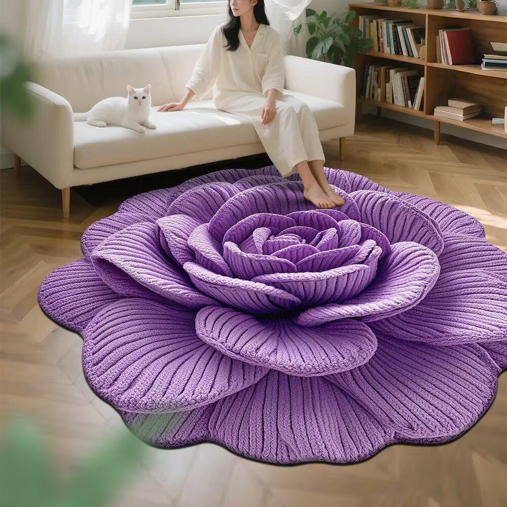 

3D Irregularly Shaped Round Household Absorbent Living Room Carpet, Bathroom, Light Luxury Kitchen Doorway Mat 60x60cm фіолетовий