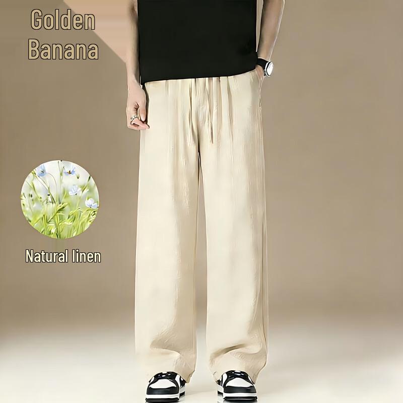Jinjue Men s Summer Linen Blend Straight Casual Pants L