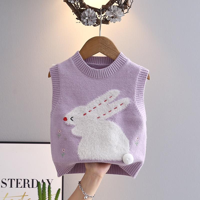 Gestrickte Weste Weste Niedliches Kaninchen Mädchen Pullover Cartoon Ärmelloser Pullover Top