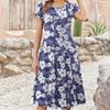 Női Divat Tavaszi és Nyári Ruha Alkalmi Rövid Ujjú Kerek Nyakú Elegáns Középhosszúságú Strandruha