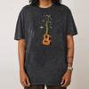 Guitar Music Gift Idea Tops Tees Girlfriend Combed Cotton Round Collar Retro Washed T Shirts Gift Washed Tops Shirt Graphic