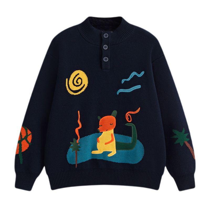 MQD Cartoon Half Cardigan Winter Velvet Kids Sweater Tibetan youth 140