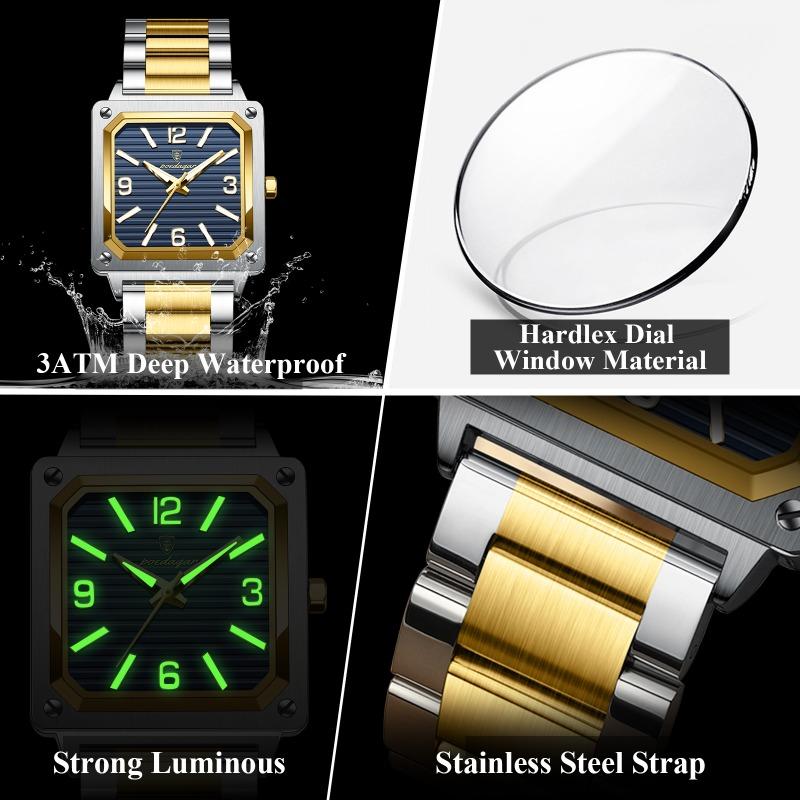 POEDAGAR Luxury Man Square Quartz Watch Waterproof Luminous Stainless Steel Watches Male Reloj+box