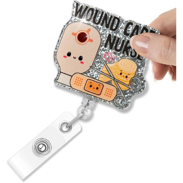 Wound Care Nurse Glitter Retractable Badge Holder, Funny Band-aid Badge Reel Gifts for Wound Care Specialist, RN BSN Gifts for Wound Care Team
