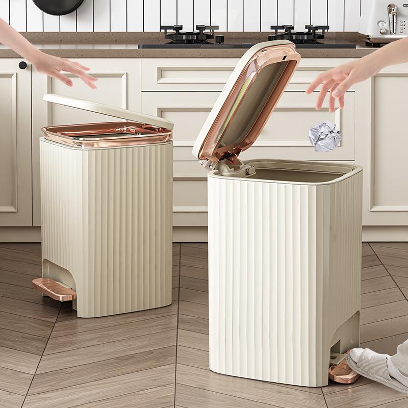 9L/12L Luxury Pressing Type Trash Can With Pedal Lid Large Capacity Trash Bin Waterproof Wastebasket For Bathroom