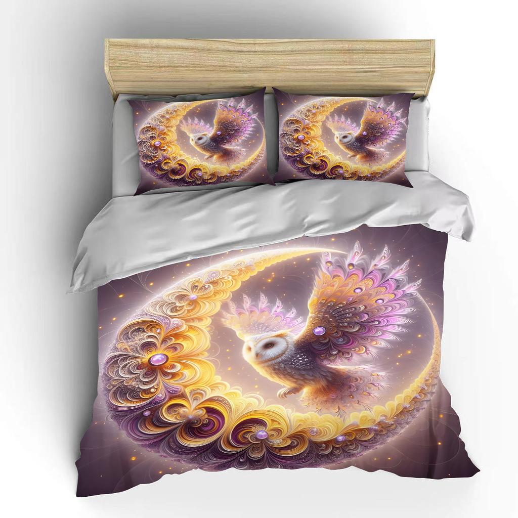 Elegant owl with moon Print Soft Comfortable Duvet Cover Bedding Set Included 1*Duvet Cover 2*Pillowcases Luxury gifts