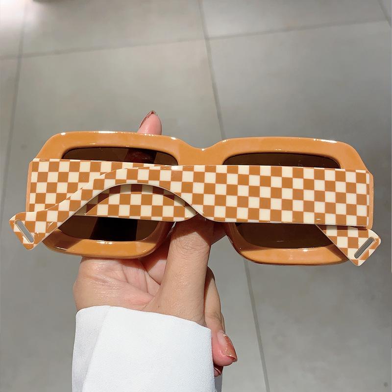 Big Frame Square Chessboard Grid Sunglasses Women For Men Luxury Brand Designer Sun Glasses Vintage Pink Punk Shades Uv400