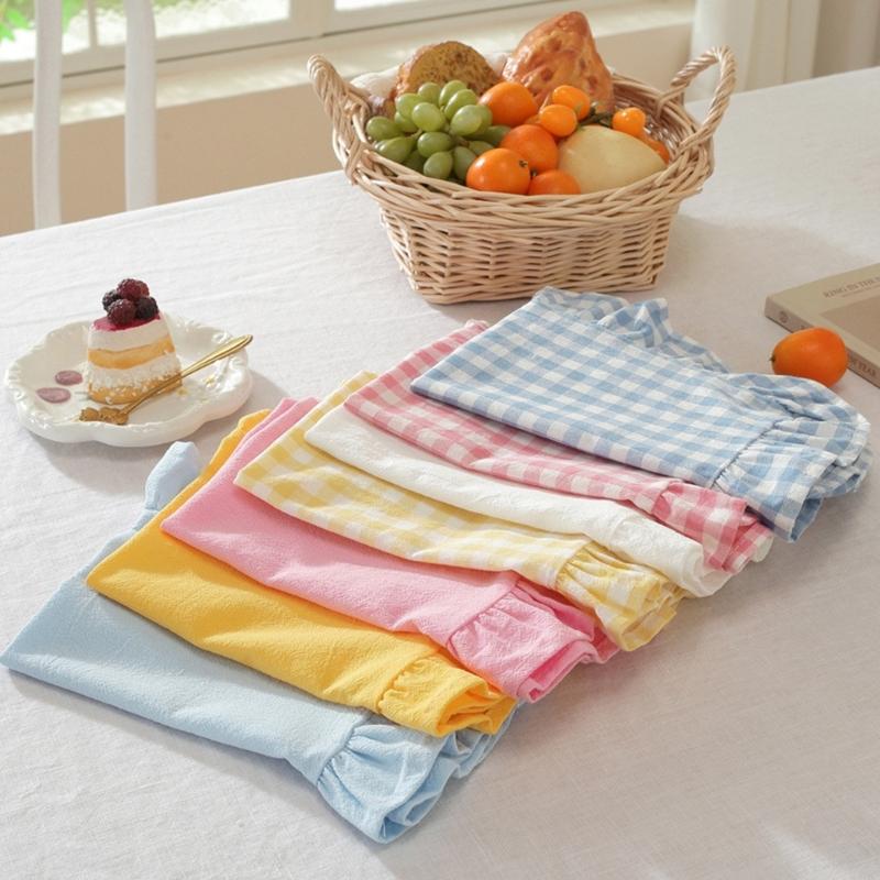 French Design Cloth Placemat Ruffle Edges Gingham Plaids Washable Table Mat For Banquets Wedding Parties Home Decors