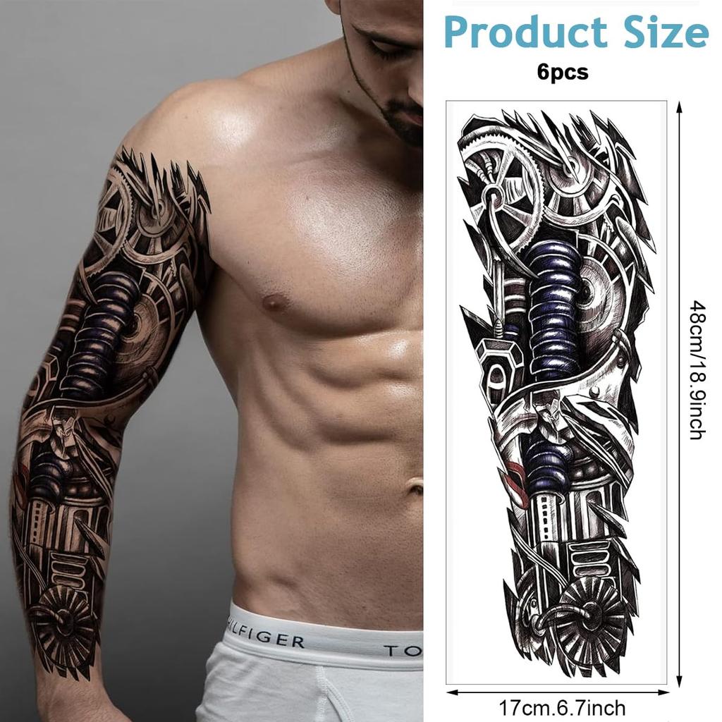 MAYCREATE® 6 Sheets Temporary Tattoo for Men Waterproof Forearm Tattoo for Men Women Large Temporary Tattoo Stickers for Arm, Legs Temporary Tattoo