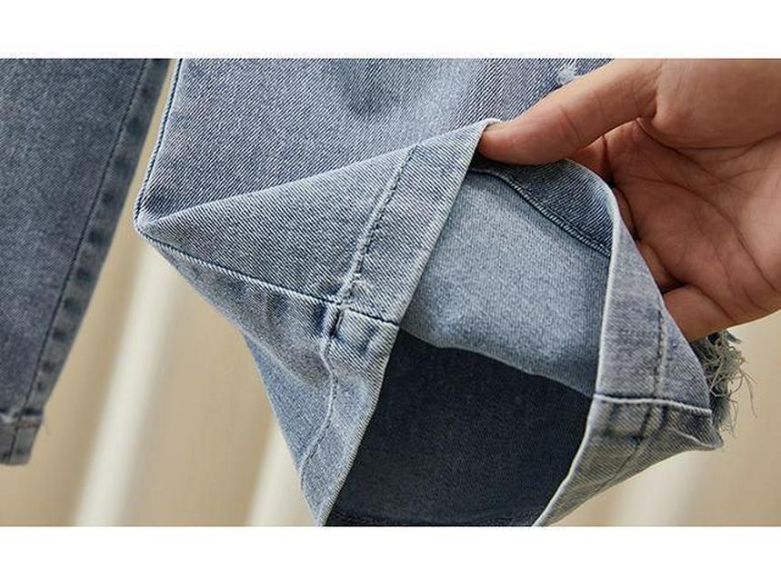 2025 Spring/Autumn Toddler Girls' Wide-Leg Loose Jeans with Frayed Hem, Korean Style