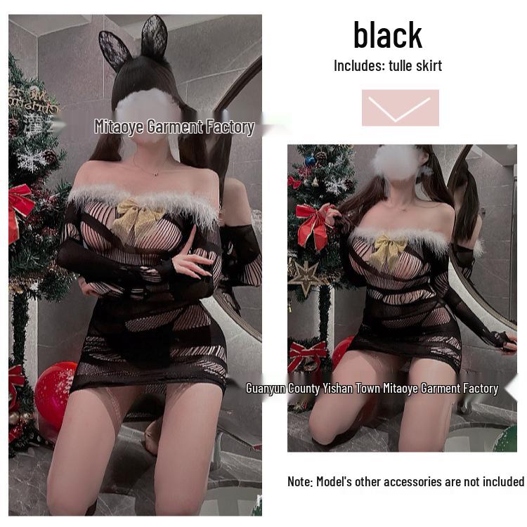 Christmas Off-Shoulder Plush Mini Dress: Sexy Cutout Long Sleeve Bodycon Mesh