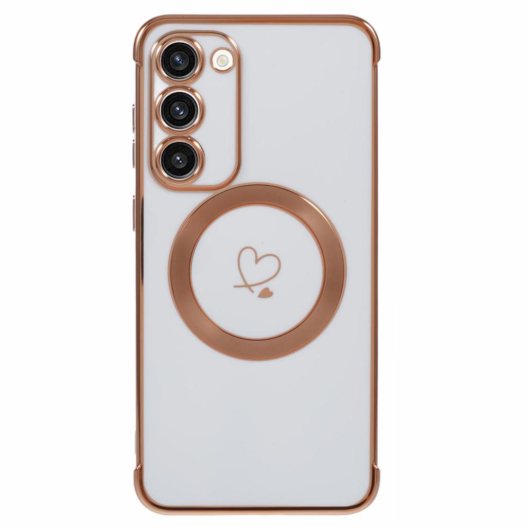 For Samsung Galaxy S23+ Case Compatible with MagSafe Electroplated TPU Phone Cover Hollow Love Hearts