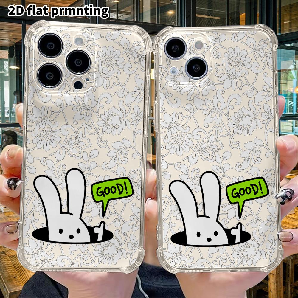 Phone Case: 2D flat suitable for iPhone 18 17 16 15 14 13 Pro, transparent four corner protective case, dotted rabbit, Christmas and Halloween gift