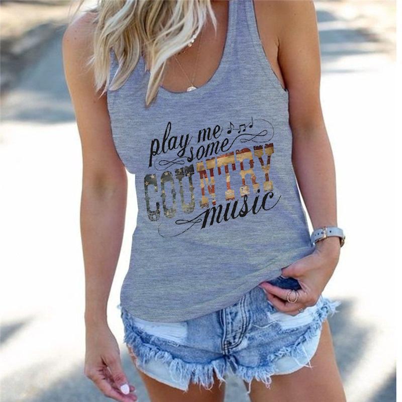 Women's Country Music Festival Printed Tops Play Me Some Country Music Graphic Tank Top Women Cowgirl Racerback Summer Outfit