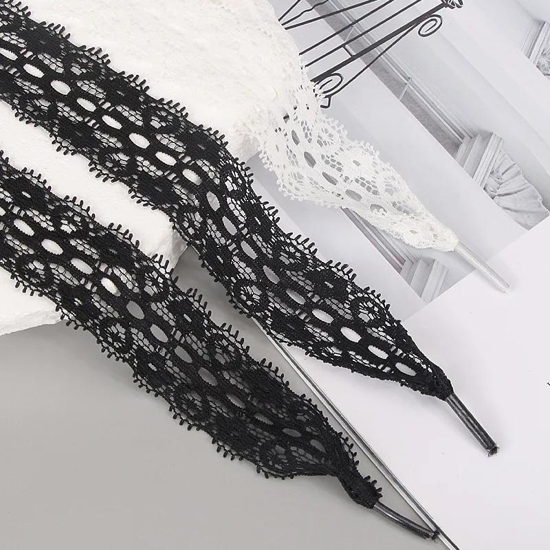 2.9CM Wide Fancy Lace Flat Shoelace For Sneakers Sweet Shoe Laces For Women Casual Shoestring Black White Shoe Accessorices