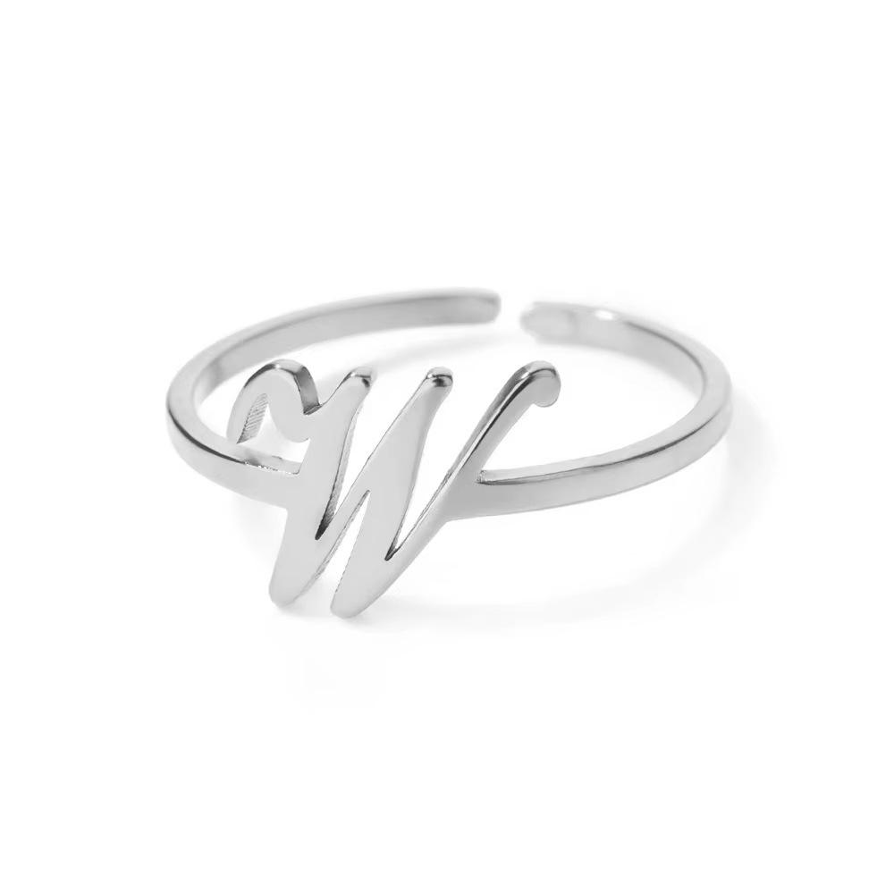 Stylish Adjustable 26-Letter Stainless Steel Ring for Women - A-Z Personalized Initial Finger Ring