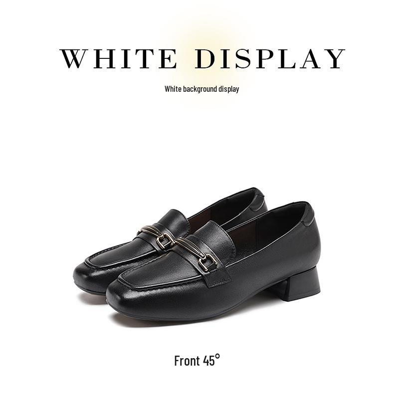 Red Dragonfly Women's Genuine Leather Slip-on Shoes, 2025 Autumn Style, Thick Sole, Square Toe, Chunky Heel.