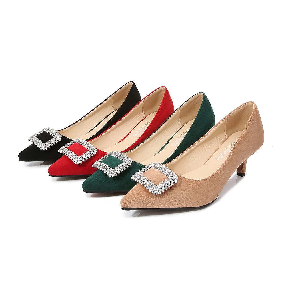 New Fairy High Heels, Thin Heel, Medium Heel, Shallow Mouth, Pointed Rhinestone Single Shoes, Daily