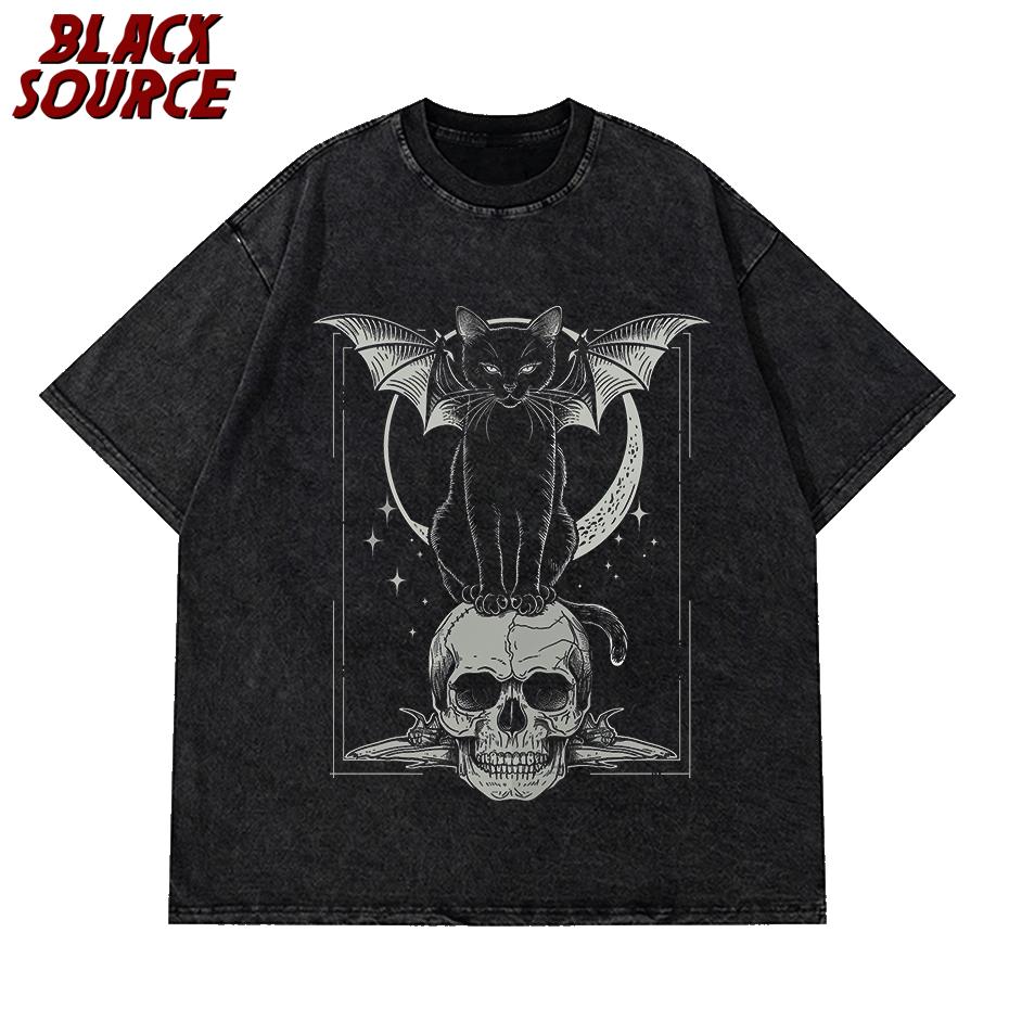 T Mystical Bat Skull Gothic Graphic TShirt Unisex Black Metal Punk Style Cotton Perfect Outdoor Casual Edgy Fashion S