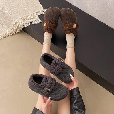 Retro Cold-proof Birkenstock Wool Shoes Winter New Thick-soled Warm Cotton Shoes