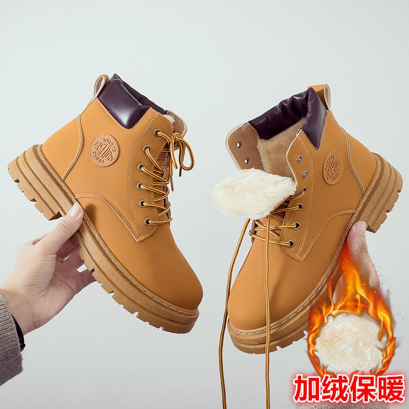 

Men s Winter Rhubarb Boots Fleece British Style High Top Couple Boots Desert Tooling Short Boots Locomotive Martin Boots Men 39