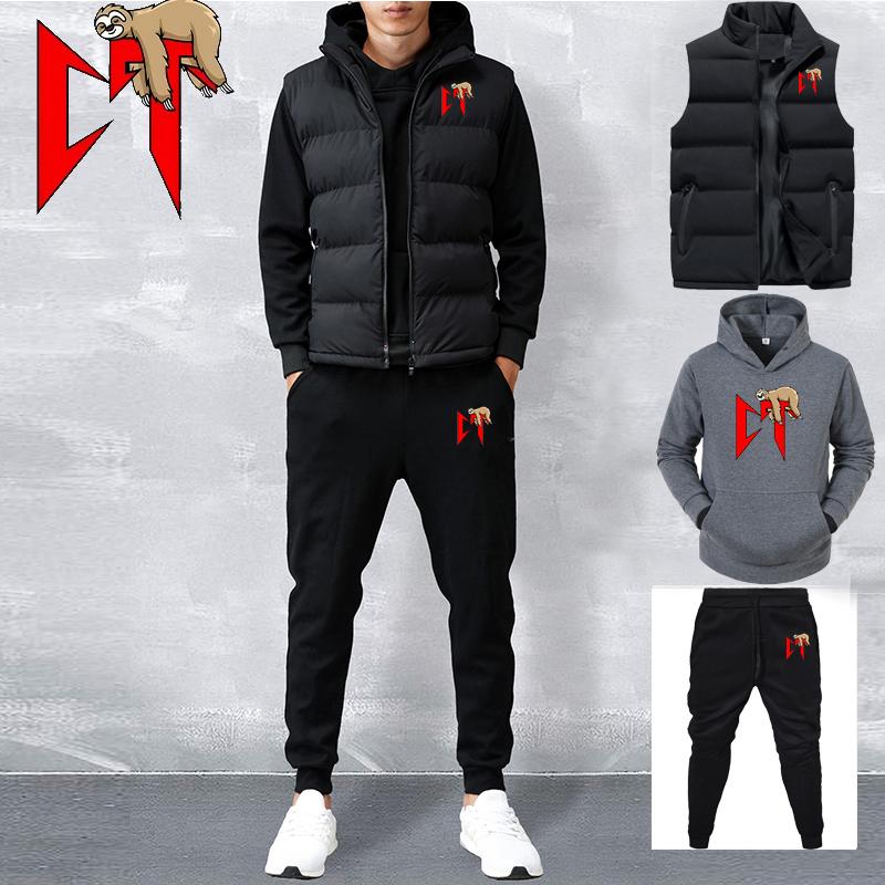 

Мужские повседневные комплекты жилет + худи + брюки 3 предмета спортивный костюм мужской комплект спортивной одежды хип-хоп верхняя одежда спортивный костюм 3XL серый