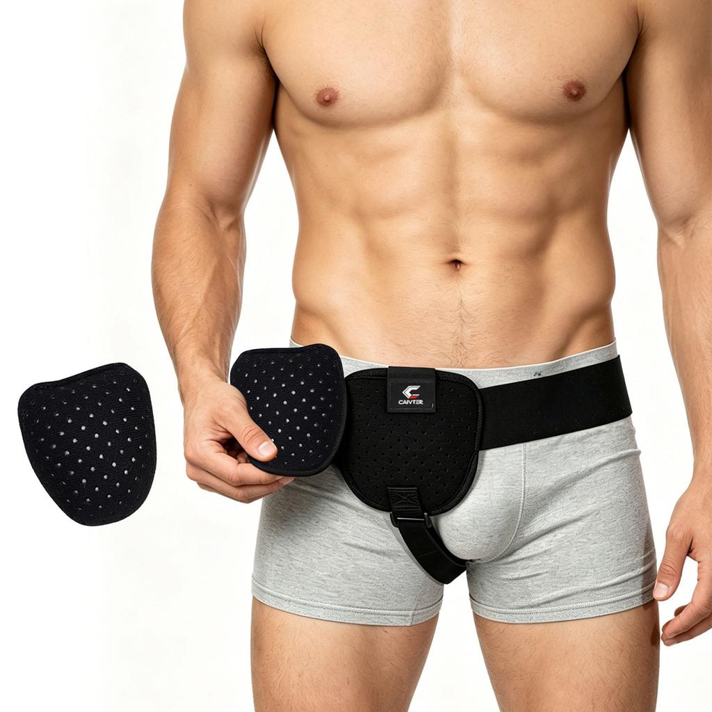 Men Hernia Truss Belt Adjustable Fastener Groin Support with Removable Pads for Sports Activity Post Operation