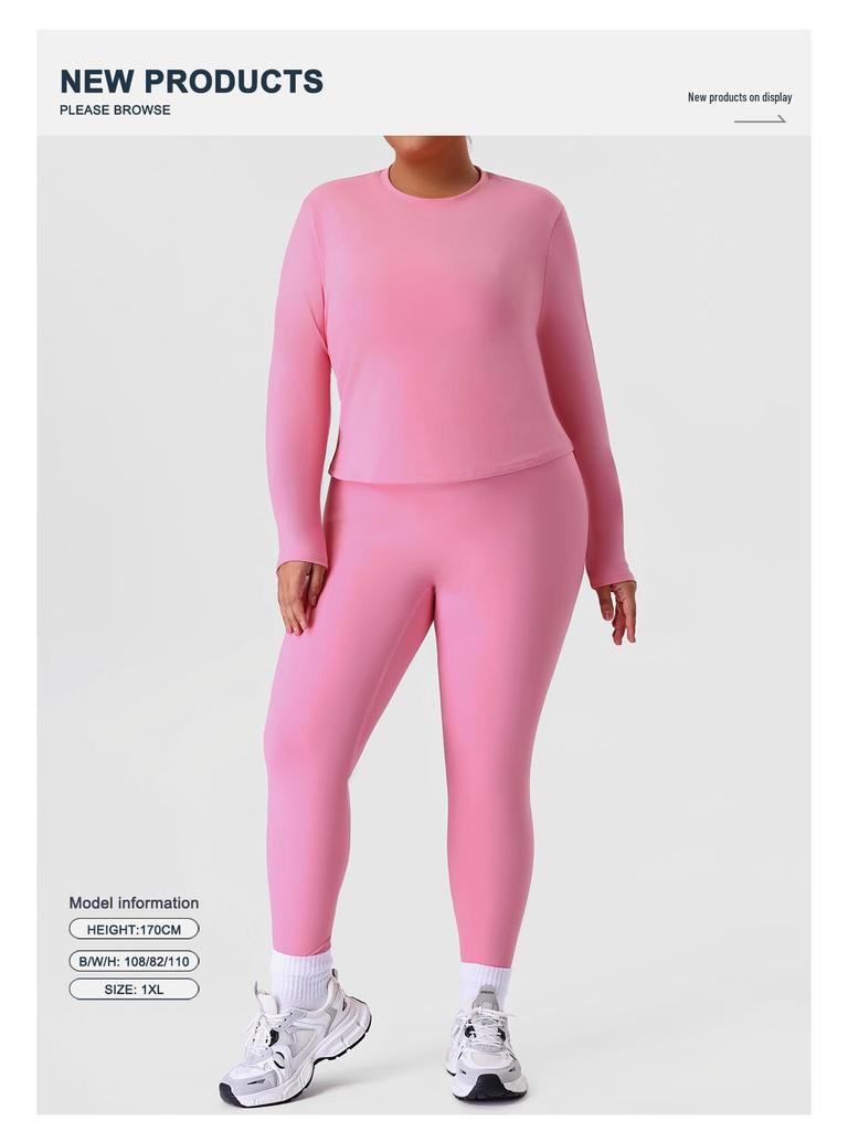 Plus Size Yoga & Running Set: Long Sleeve Top & Tight Pants for Women