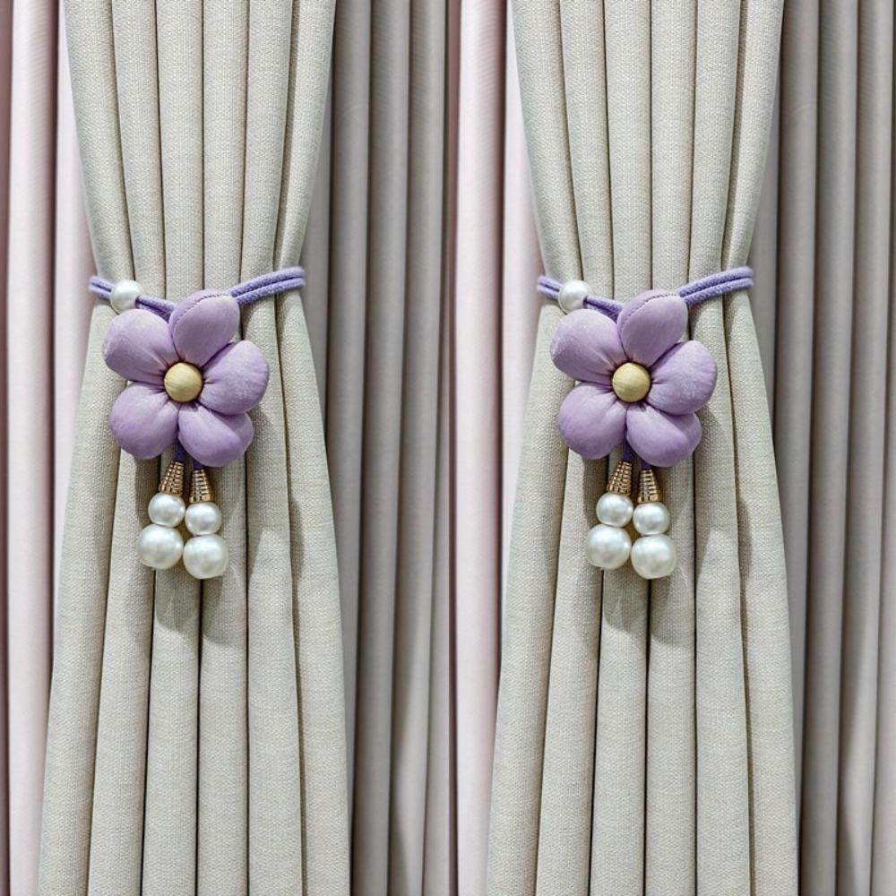 

Decorative Pearl Curtain Holdbacks Adjustable Curtain Rope Bundle Floral Curtain Ties Dorm Room фиолетовый
