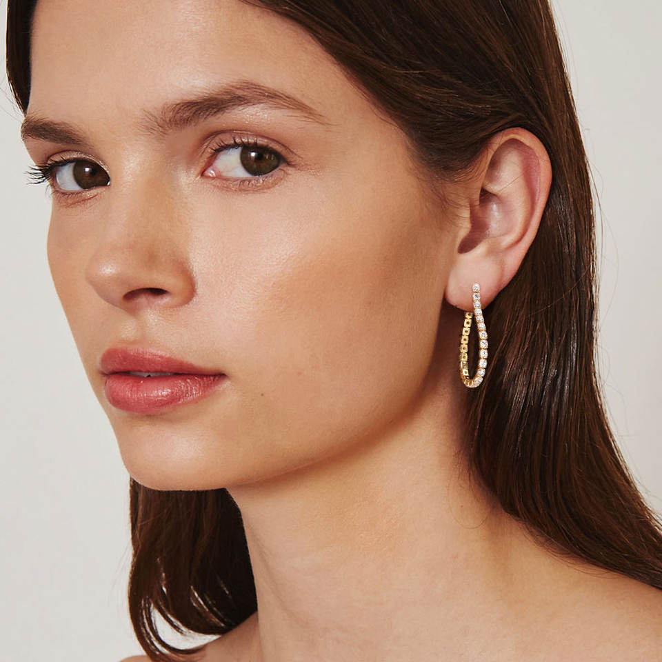 14K Gold Plated 925 Sterling Silver 2.5mm Round Cut CZ Hoop Earrings Fine Jewelry for Women