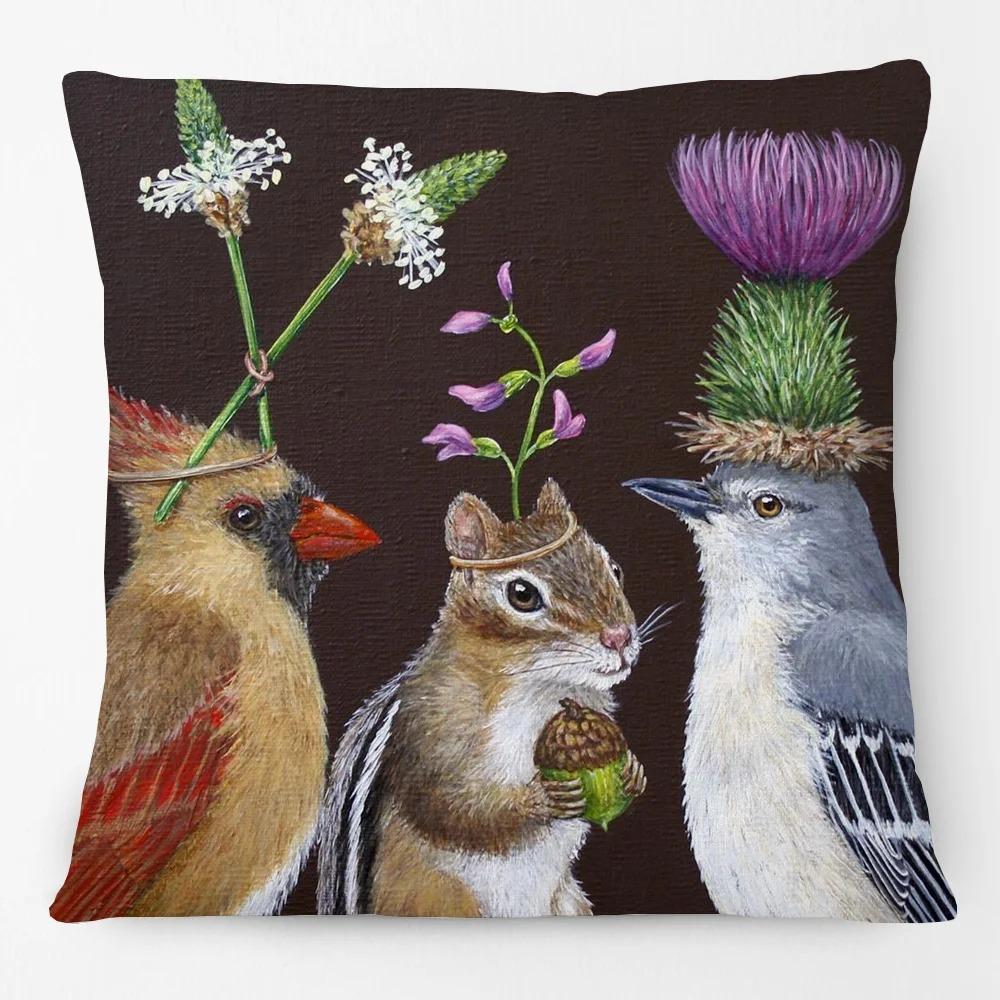 Soft Peach Skin 2D Flat Printed Cushion Cover Ethnic Bird Nordic House Throw Pillow Case For Couch Living Room Home Decor Case