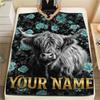 1PC Custom Name Cow Flowers Art Patterned Flannel Blanket Suitable For All Seasons for Home Decor Warmth and Comfort Gifts Holiday Present_lx