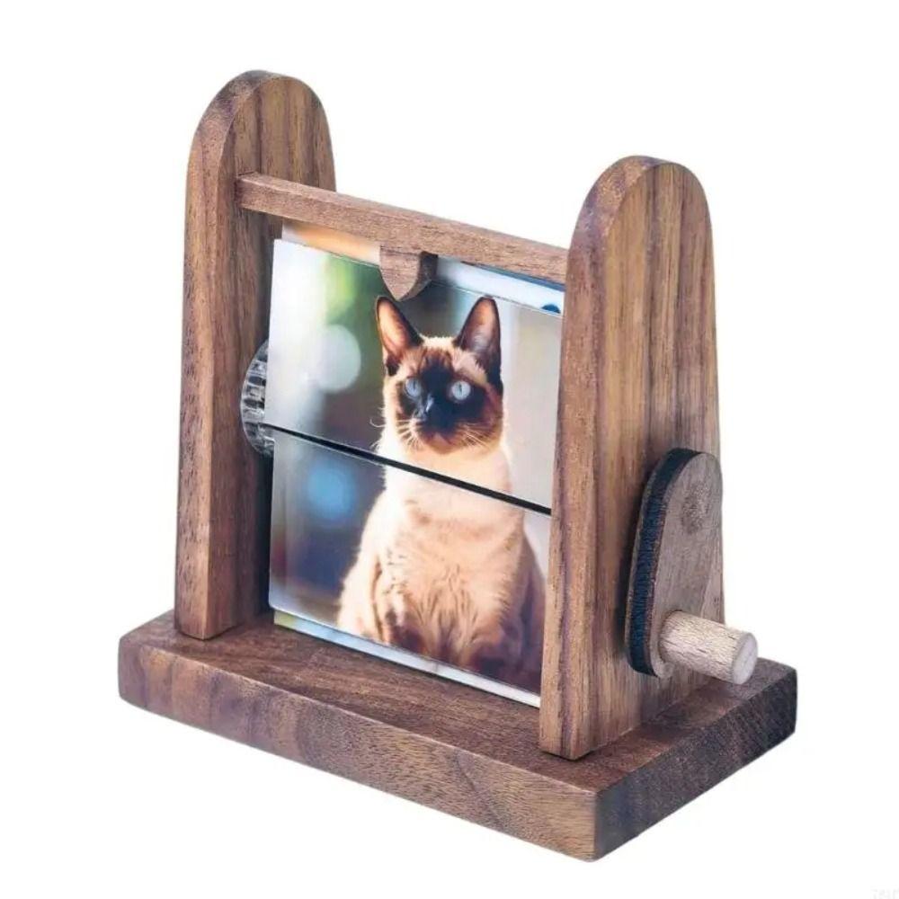 Hand Crank Rotation Photo Frame Wood Material Creative Design Hand Crank Photo Album Rotation Frame Desk Photo Book