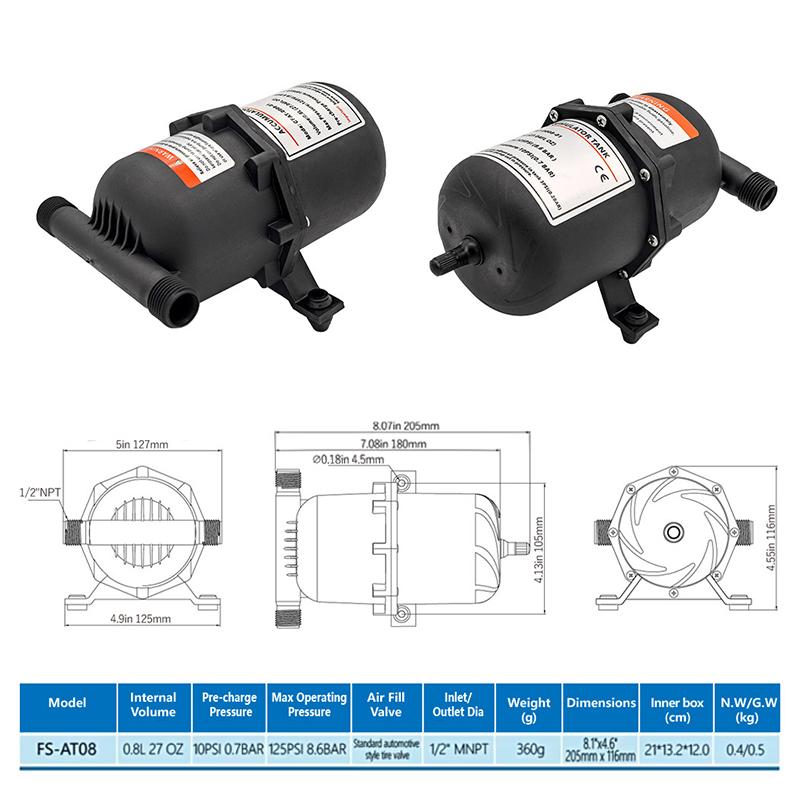 Micro Water Pump Pressure Tank 0.8L Gas Storage Tank Rv Yacht Diaphragm Pump Constant Pressure Water Supply Equipment
