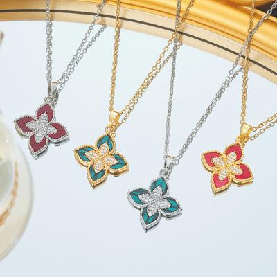 Vollständig mit Diamanten besetzte vierblättrige Kleeblatt-Halskette für Damen Frisch, schlicht, modisch und vielseitig Temperament Schlüsselbeinkette
