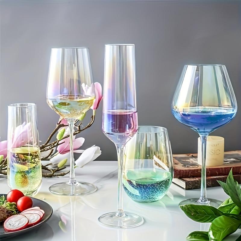 2pcs Glasses Glass Cup Wine Glasses Nordic Style Crystal Glass U-type Decanter Household Rainbow Wine Decanter Kitchen Supplies