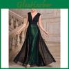 Polyester Sequined A Line Dress For Formal Parties With V Neck And Sleeveless Design